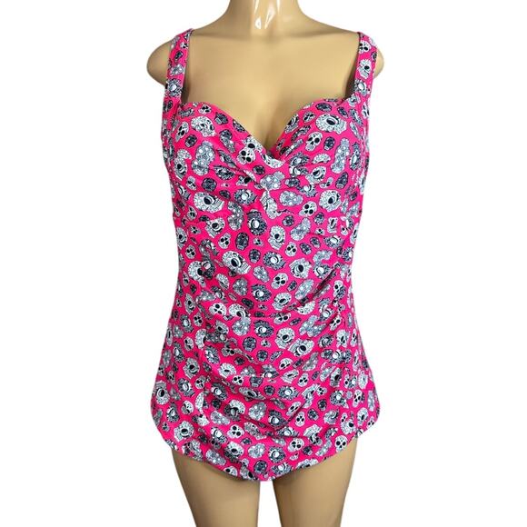 Torrid Pink Sugar Skull Ruched Tankini Top High Waist Bottoms Size 2 2X - Picture 1 of 16